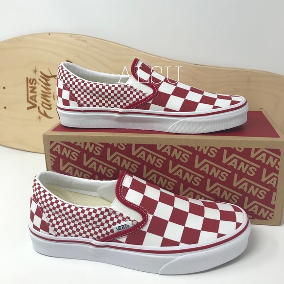VANS VN0A45JIVK5 Classic Slip On Nix Checker Red White Chill Peppe Kids Sneakers - Picture 4 of 7